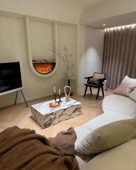 Review lò sưởi phòng khách tại villa Sunneva Island Đà Nẵng