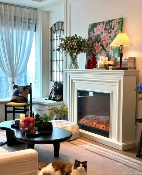 Lắp đặt lò sưởi decor kết hợp đá tự nhiên tại Aqua City