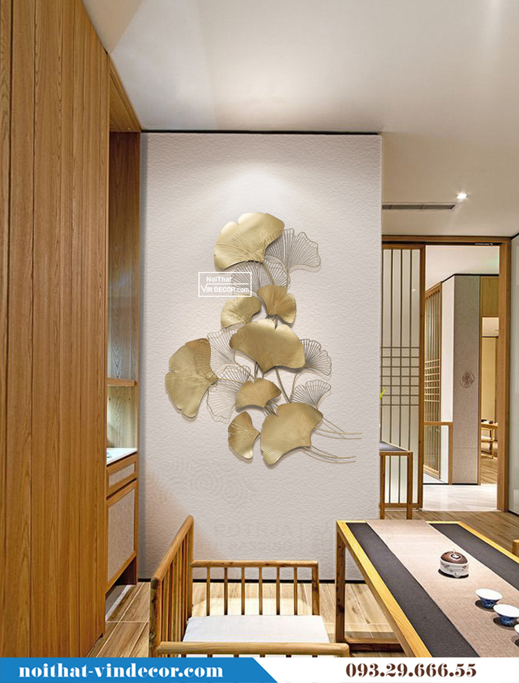 Tranh decor phòng khách-Tranh trang trí lá vàng TBB 108